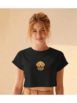 Muhtar Store Golden Retriever Minimal Göğüs Baskı Crop Tişört – Premium Köpek Ikon Tasarım