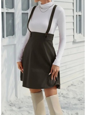 Stores36 Kadın Askılı Düğmeli Mini Süet Elbise