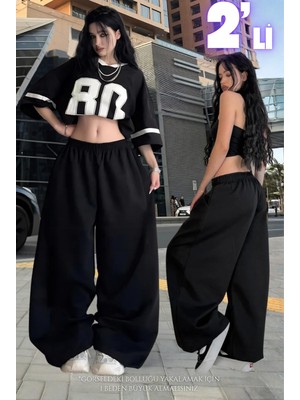 Vladivosto Bol Paça Yüksek Bel Rahat Kumaş Büyük Beden Oversize Baggy Eşofman Altı