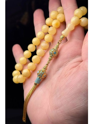 Tesbihkenti Gold Gümüş Püsküllü Küre Kaya Damla Kehribar Tesbih