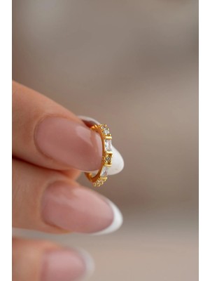 Nereze 925 Ayar Gümüş Gold Kaplama Baget Taşlı Kıkırdak Küpe