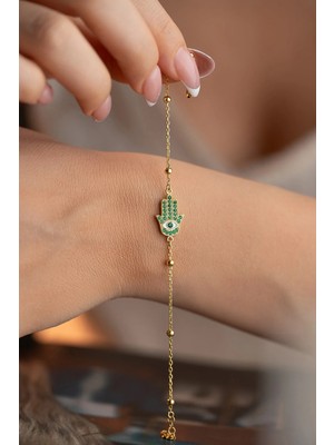 Nereze 925 Ayar Gümüş Gold Kaplama Fatma Ana Toplu Zincir Bileklik