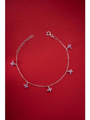 Nereze 925 Ayar Gümüş Rodyum Kaplama Mor Taşlı Kelebek Şans Bileklik