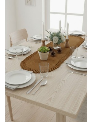 Comfort Craft Yıkanabilir Hasır Runner 33X100 cm - Oval Jüt Görünümlü Örme Masa Örtüsü - Bohem & Iskandinav