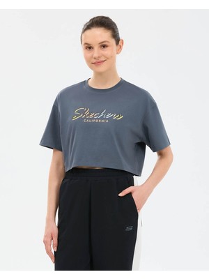 Skechers W Crop Graphic T-Shirt Kadın Gri Tshirt S2610054-3998