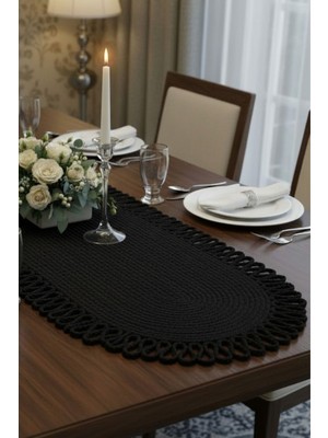 Comfort Craft Yıkanabilir Hasır Runner 33X100 cm - Oval Jüt Görünümlü Örme Masa Örtüsü - Bohem & Iskandinav