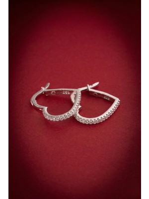 Nereze 925 Ayar Gümüş Rodyum Kaplama Zirkon Taşlı Kalp Model Küpe