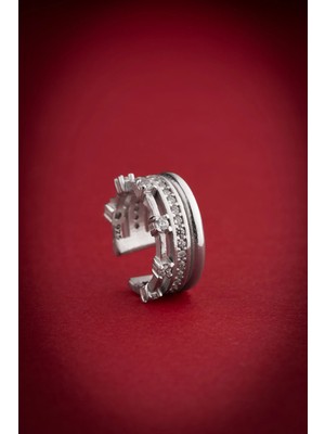 Nereze 925 Ayar Gümüş Rodyum Kaplama 3 Sıralı Zirkon Taşlı Kıkırdak Küpe