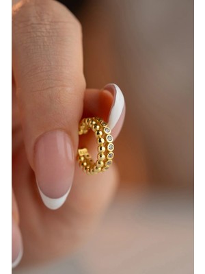 Nereze 925 Ayar Gümüş Gold Kaplama Çift Sıra Tasarım Kıkırdak Küpe