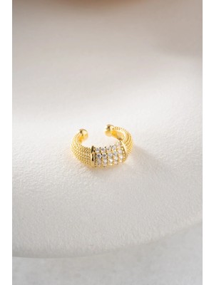 Nereze 925 Ayar Gümüş Gold Kaplama 5 Sıra Zirkon Taşlı Kıkırdak Küpe