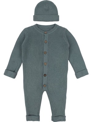 by BebekOdam Erkek Bebek Yeşil Düğmeli Bereli Triko Tulum - 1016515
