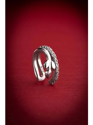 Nereze 925 Ayar Gümüş Rodyum Kaplama Zirkon Taşlı Dal Detaylı Kıkırdak Küpe