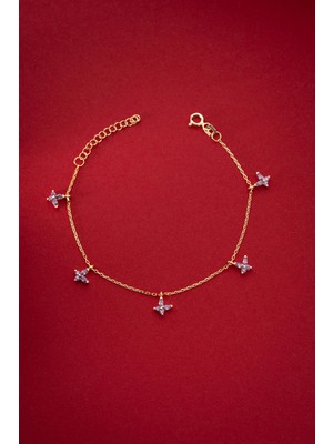 Nereze 925 Ayar Gümüş Gold Kaplama Mor Taşlı Kelebek Şans Bileklik