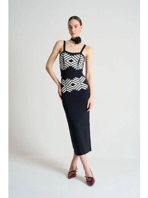 Stores36 Jakarlı Ince Askılıtriko Takım - Siyah-Beyaz Kayısı