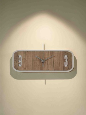 Ergeç Tasarım Modern Dikdörtgen Duvar Saati 40X15 cm Atlantik Çam Beyaz Mdf Sessiz Mekanizma Dekoratif Saat