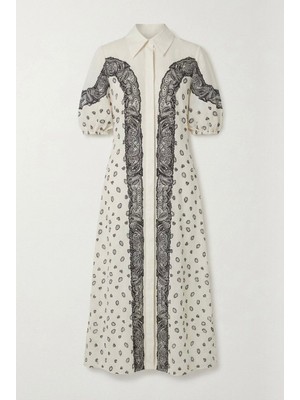 BRTC Design Kadın Ekru Prenseskol Kloş Şal Desenli Midi Elbise