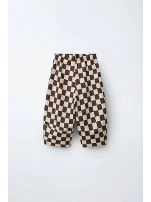 Magu Çocuk Kahverengi Kare Desenli Eşofman