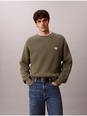 Calvin Klein Erkek Waffle Pamuklu Bisiklet Yaka Kazak