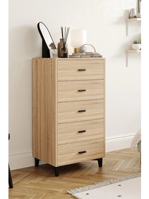 Hofga Riva 5 Çekmeceli Şifonyer Yatak Odası Bebek Odası Meşe