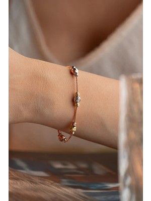 Nereze 925 Ayar Gümüş Rose Kaplama Sıralı Dorika Toplu Bileklik Zirkon Taşlı Modern Stil