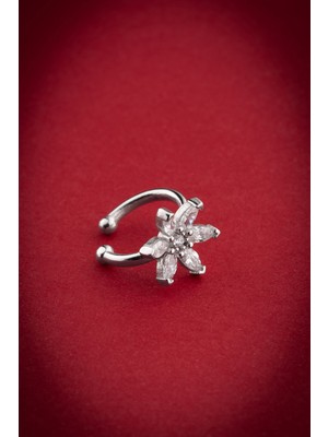 Nereze 925 Ayar Gümüş Rodyum Kaplama Lotus Çiçeği Kıkırdak Küpe