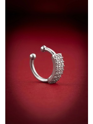 Nereze 925 Ayar Gümüş Rodyum Kaplama 3 Sıra Taşlı Model Kıkırdak Küpe