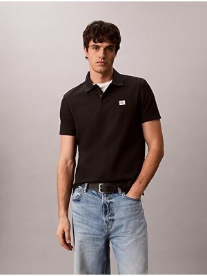 Calvin Klein Erkek Ss Microwaffle Woven Label Polo Yaka T-Shirt