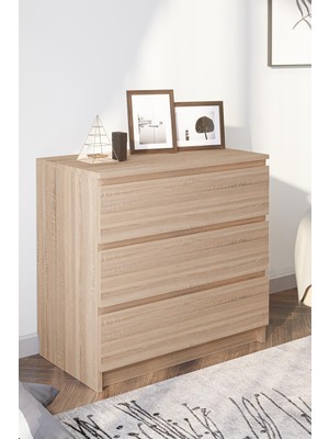 Hofga Derinkuyu 3 Çekmeceli Şifonyer Yatak Odası Bebek Odası Meşe