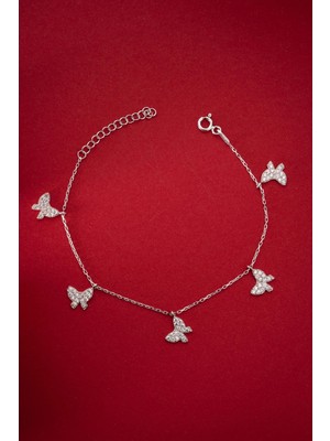 Nereze 925 Ayar Gümüş Rodyum Kaplama Zirkon Taşlı Kelebek Şans Bileklik