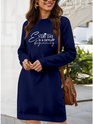 Stores36 Kadın Uzun Kollu Bisiklet Yaka Kısa Viskon Iki Iplik Elbise