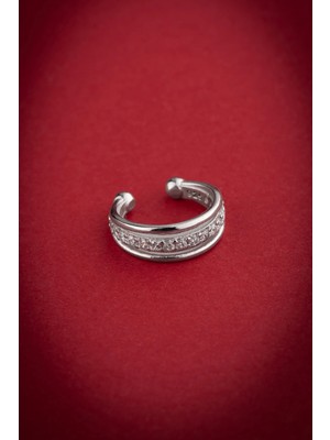 Nereze 925 Ayar Gümüş Rodyum Kaplama 3 Sıra Zirkon Taş Detaylı Kıkırdak Küpe