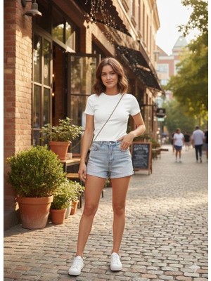 Stores36 Kadın Bisiklet Yaka Düz Renk Kaşkorse Bluz