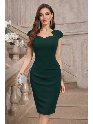 Kadın Kısa Kollu Yakası Asimetrik Kısa Ithal Krep Elbise