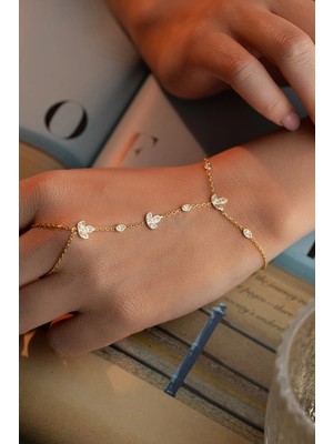 Nereze 925 Ayar Gümüş Gold Kaplama 3'lü Lotus Çiçeği Model Şahmeran Bileklik