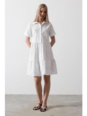 Stores36 Kısa Kol Düğmeli Elbise - Beyaz