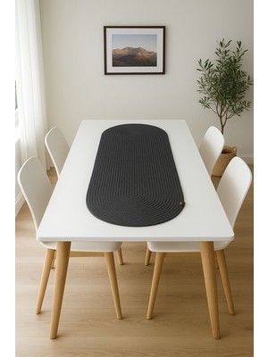 Comfort Craft Yıkanabilir Hasır Runner 33X100 cm - Oval Jüt Görünümlü Örme Masa Örtüsü - Bohem & Iskandinav