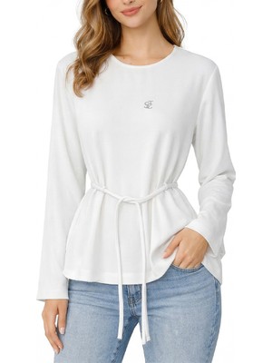 Societa Beyaz Nakış Detaylı Kemerli Bol Kesim Bluz 19937