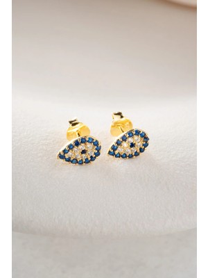 Nereze 925 Ayar Gümüş Gold Kaplama Minik Damla Nazar Küpe