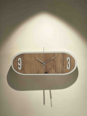 Ergeç Tasarım Modern Dikdörtgen Duvar Saati 40X15 cm Atlantik Çam Beyaz Mdf Sessiz Mekanizma Dekoratif Saat