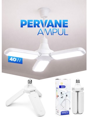 Telvesse 40W 3 Kanatlı Pervane LED Ampul 27 LED Tasarruflu E27 Ev Ampul 4000 Lümen Lamba LD03