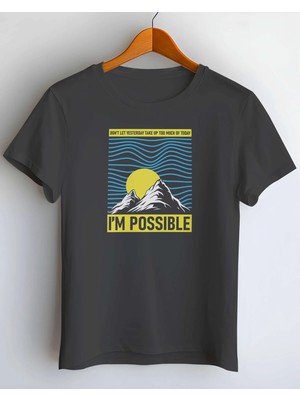 Buzagi I'm Possible Dijital Baskı Regular Kalıp Unisex Siyah T-Shirt
