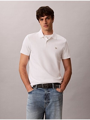 Calvin Klein Erkek Ss Microwaffle Woven Label Polo Yaka T-Shirt