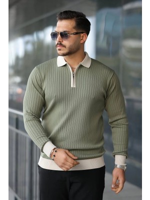 Stores36 Erkek Kol ve Yaka Detaylı Uzun Kollu Triko