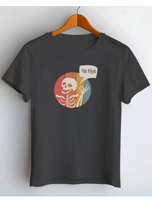 Buzagi I'm Fine Dijital Baskı Regular Kalıp Unisex Siyah T-Shirt
