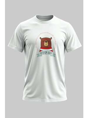 Buzagi Ayıyım Ben Komik Sevimli Regular Kalıp Dijital Baskılı Beyaz Tişört