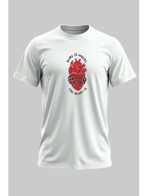 Buzagi Kalbin Neredeyse Evin Orasıdır Regular Kalıp Dijital Baskılı Beyaz Tişört