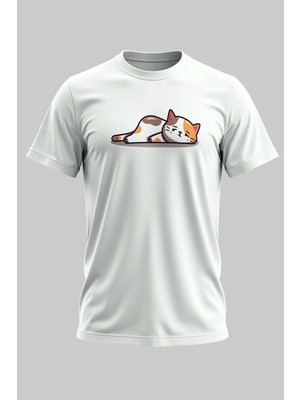 Buzagi Kedi Regular Kalıp Dijital Baskılı Beyaz Tişört