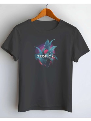Buzagi Tropical Dijital Baskı Regular Kalıp Unisex Siyah T-Shirt