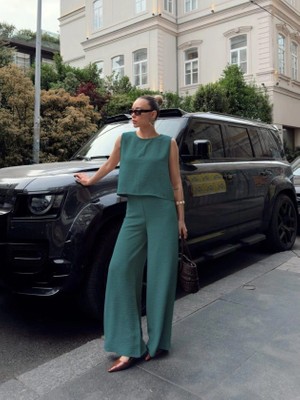 Stores36 Kadın Geniş Paça Pantolon ve Bluzlu Aerobin Kumaş Ikili Takım