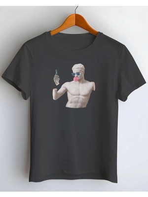Buzagi Heykel Dijital Baskı Regular Kalıp Unisex Siyah Tişört